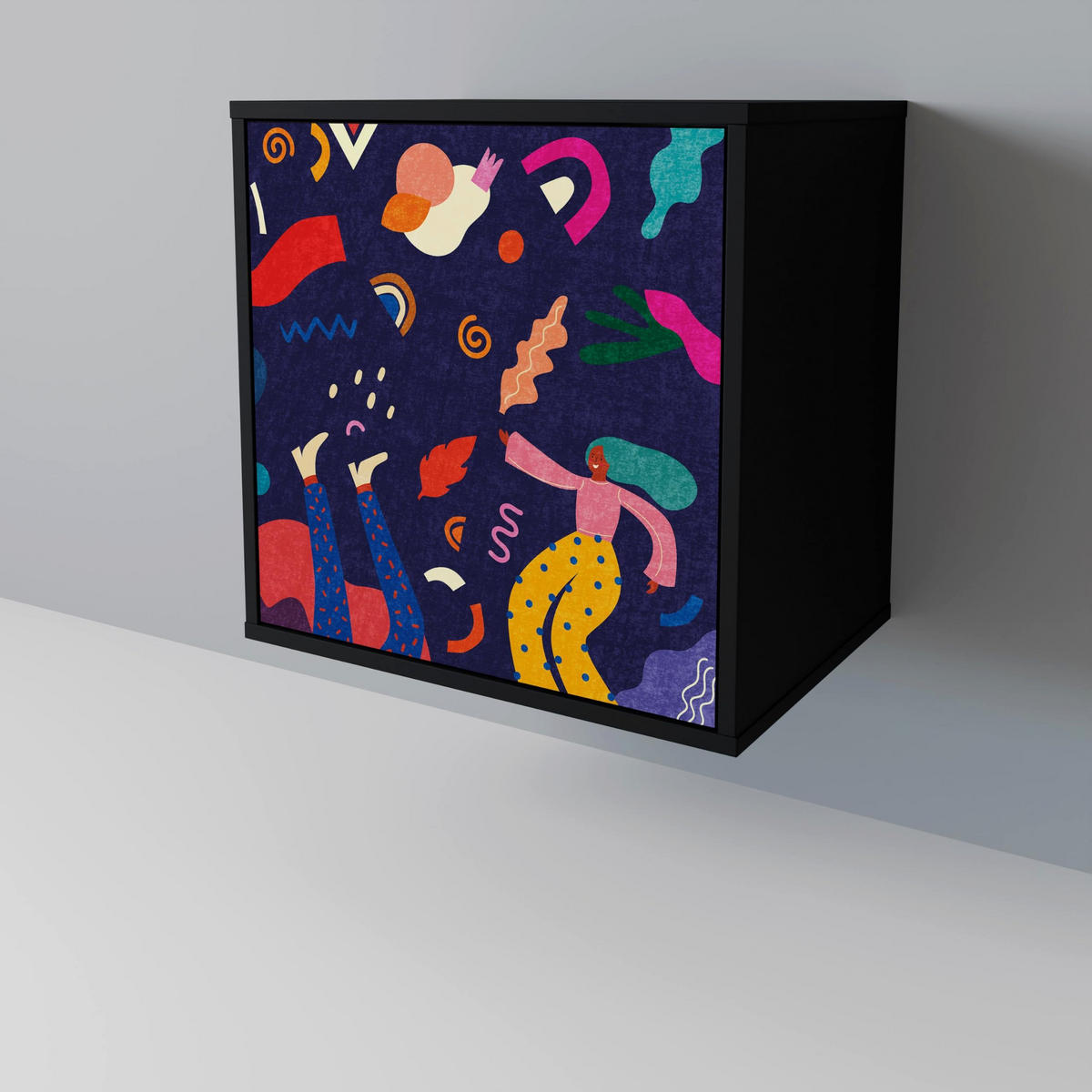 SIDEBOARD FESTIVE PLEASURES, Schwarz, 57,5x42x67,5 cm, Schwarze Metall-Rahmenfüße - Multicolor/Schwarz, Holzwerkstoff/Metall (57.5/67.5/42cm) - SpaceRebels