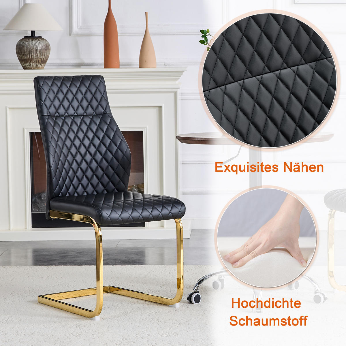 ESSGRUPPE DE-39414 3-teilig, mit 2 Stühlen und Rautenmuster Schwarz - Schwarz, Metall (60/72/60cm) - ComfortXL