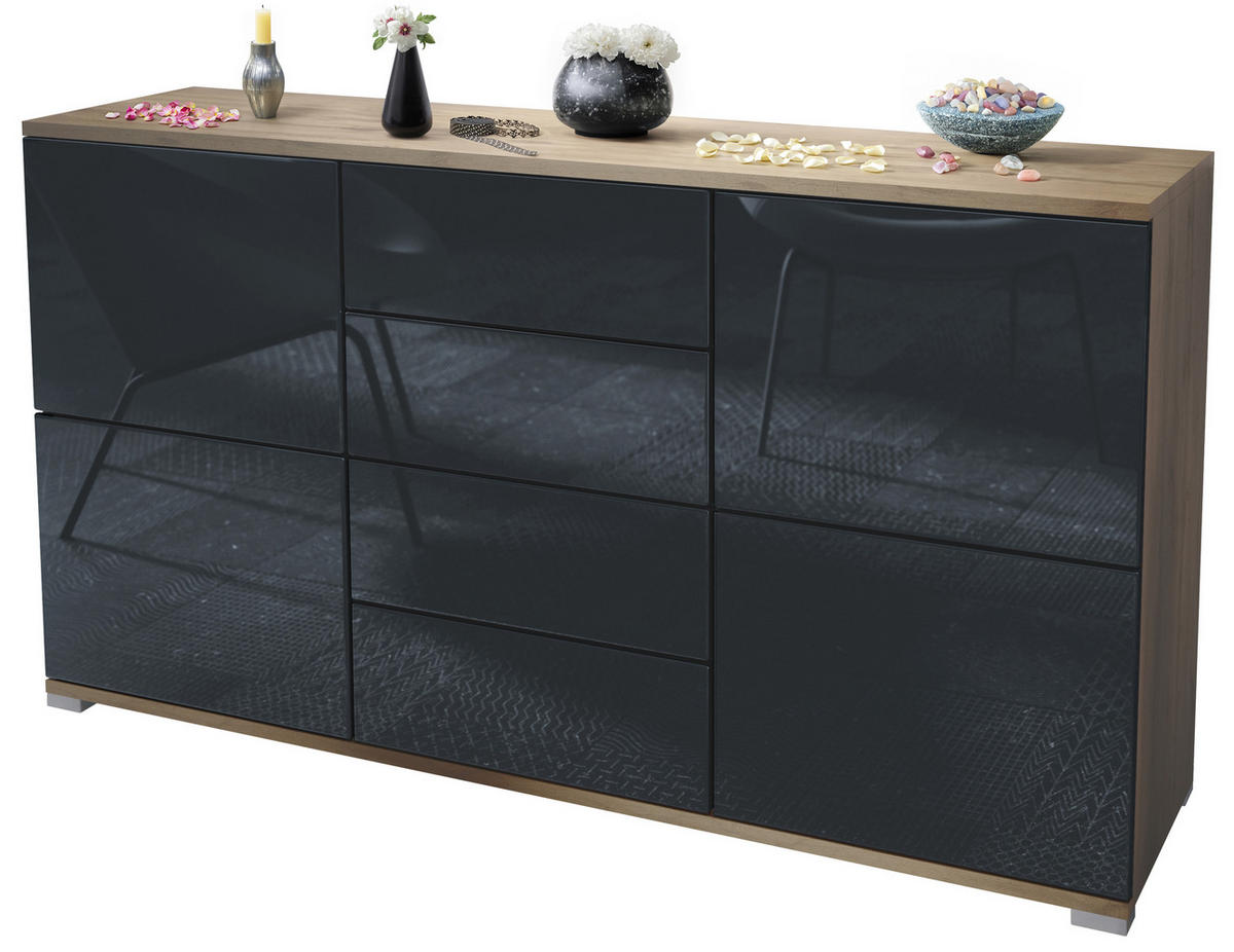 SIDEBOARD Rova Schwarz Hochglanz - Schwarz Hochglanz, Holzwerkstoff (138.5/75.5/35cm) - Vladon