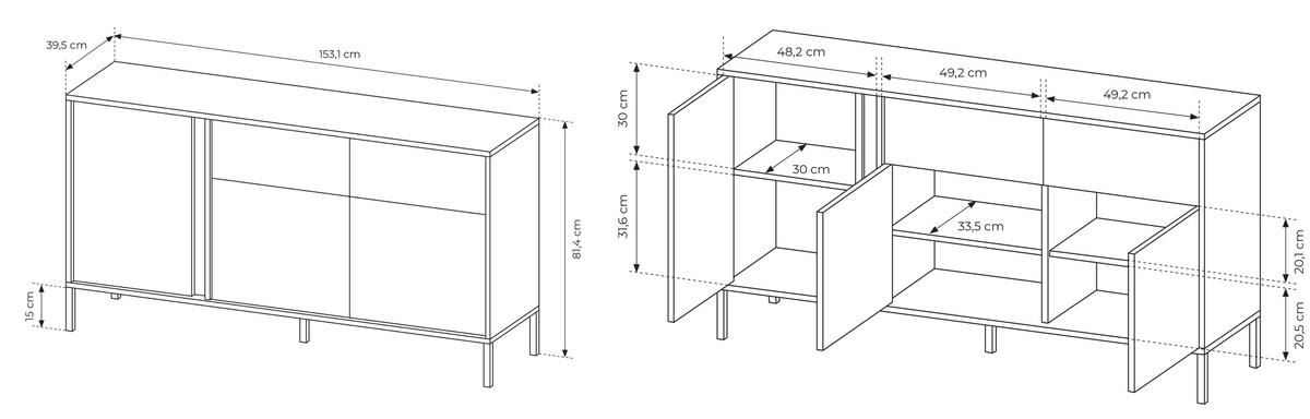 SIDEBOARD Donna in Beige mit LED 153/81/40 cm - Beige/Schwarz, Holzwerkstoff/Metall (153.1/81.4/39.5cm) - WFL GROUP