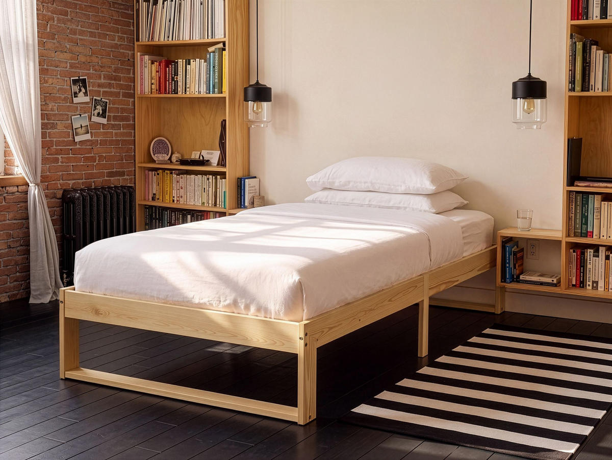 BETT ohne Kopfteil 90/200 Kiefernholz Hellbraun Talairan - Hellbraun/Braun, Holz (90/200cm) - Beliani