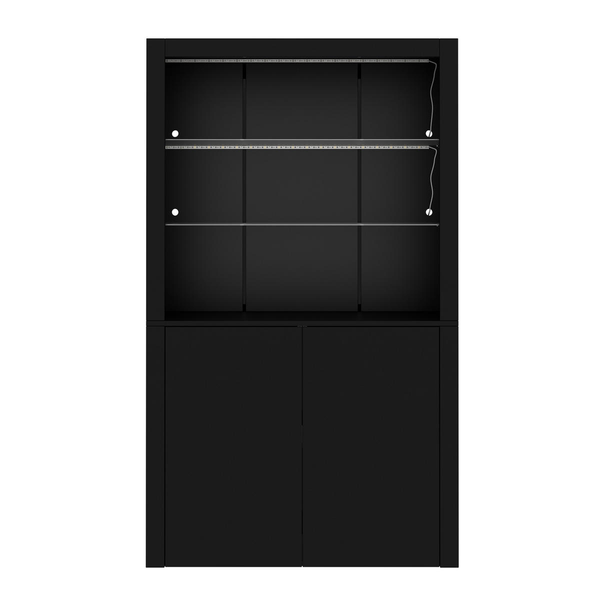 VITRINE 100/35/170 cm mit LED-Beleuchtung, Hochglanzfront und 2 Türen, Schwarz - Schwarz, Holzwerkstoff (100/170/35cm) - Redom