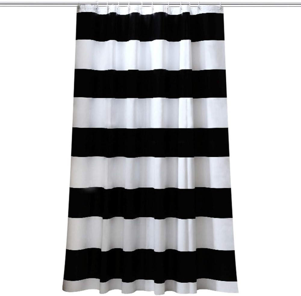 DUSCHVORHANG Weiß und Schwarz 180 x 200 cm Streifen Polyester wasserdicht schimmelresistent Badezimmer - Schwarz, Textil (180/200cm) - MCBOSON