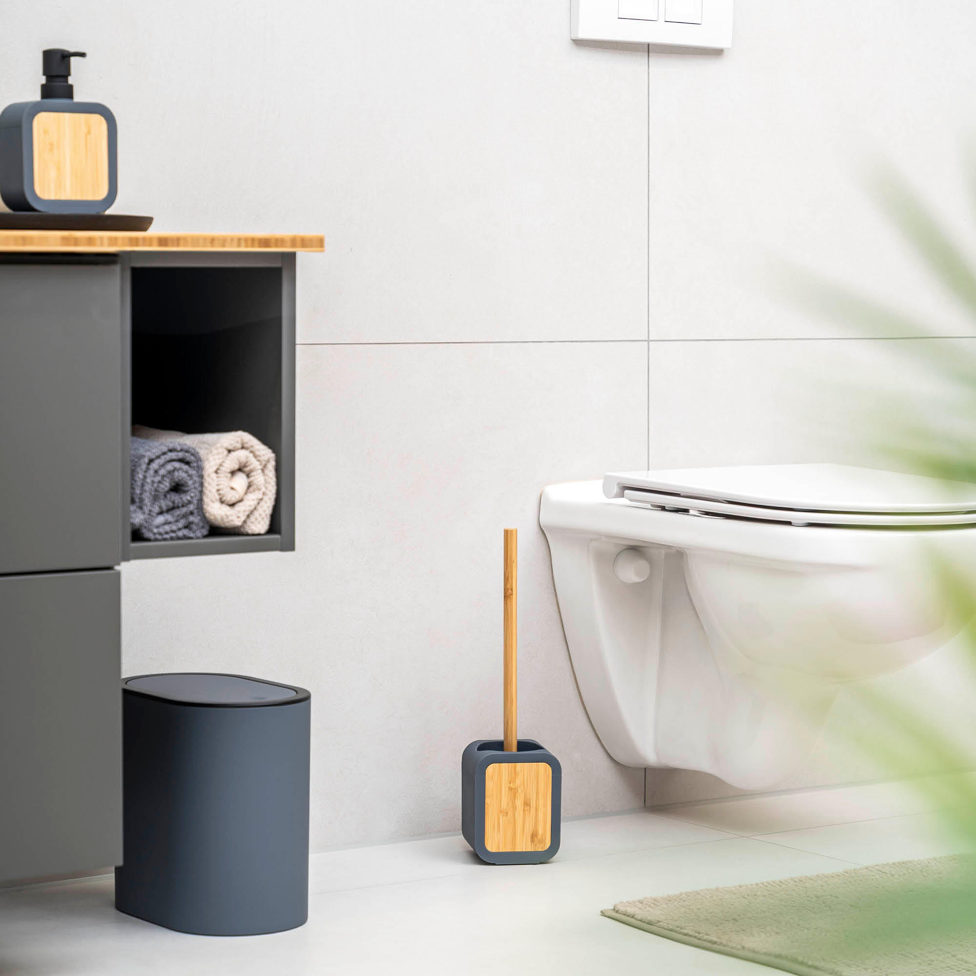 WC-GARNITUR, grau - Grau, Kunststoff (10/39/10cm) - eluno