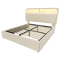 POLSTERBETT aus Samt 140x200 cm in Beige mit Matratze & Ladestation - Beige, Textil (140/200cm) - Modfu