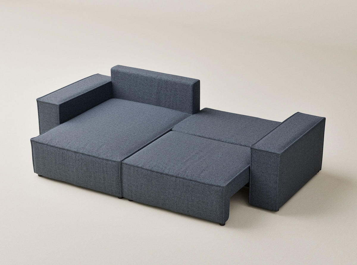 ECKSOFA MIT SCHLAFFUNKTION Moyo Blau Grau Webstoff - Blaugrau/Schwarz, Holz/Holzwerkstoff (255/148cm) - Maison de Reve