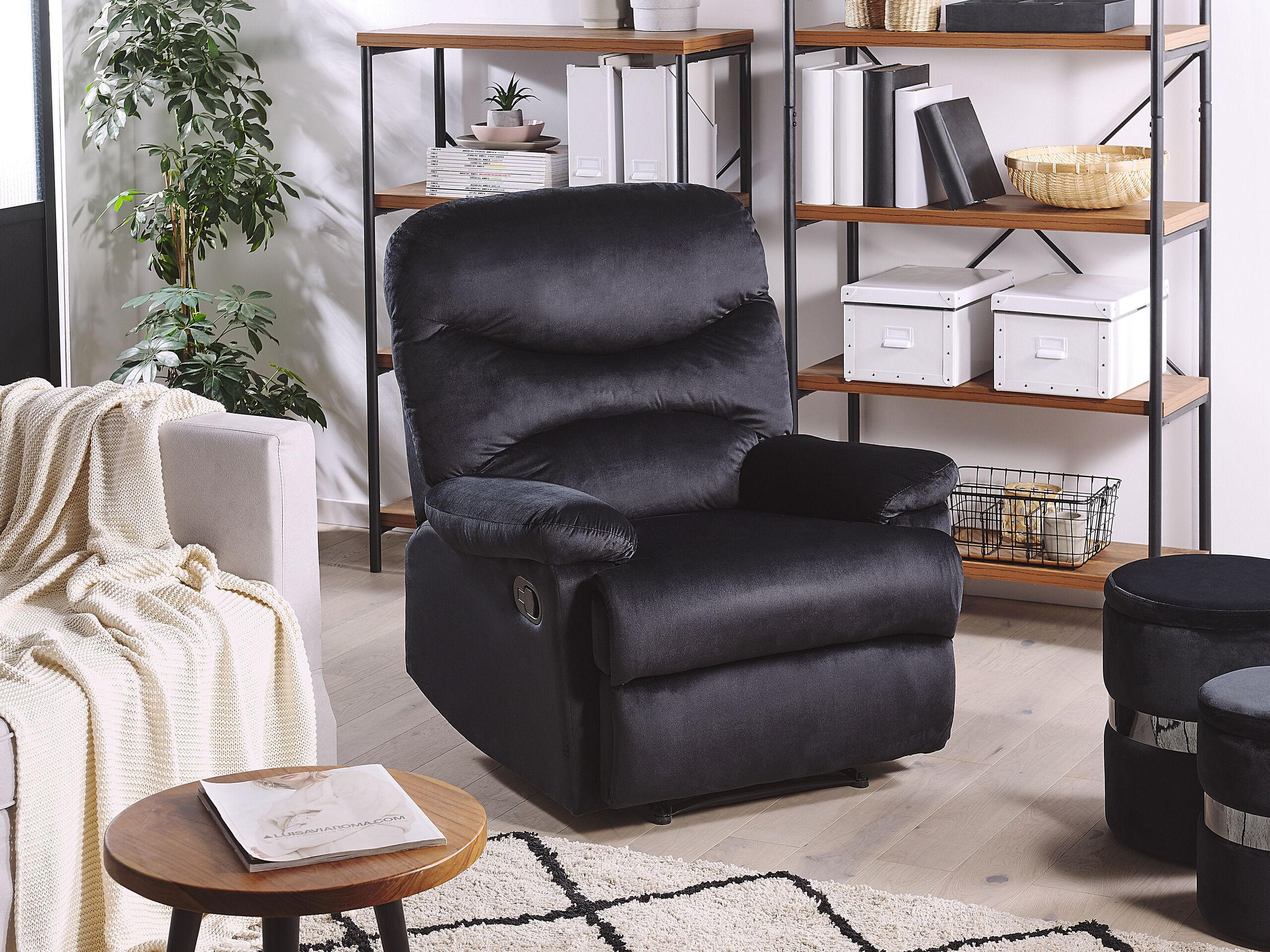SESSEL Samtstoff schwarz verstellbar Eslov - Schwarz, Textil (85/103/90cm) - Beliani
