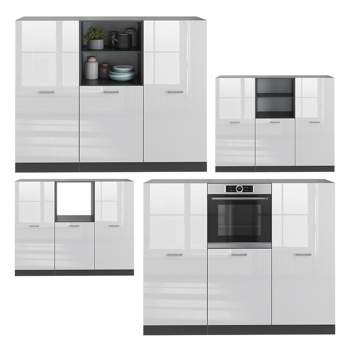 KÖKSBLOCK R-Line Vit högblank/antracit 180 cm utan bänkskiva - Antracit/Vit högglans, Träbaserade material (180/143/46cm) - Vicco