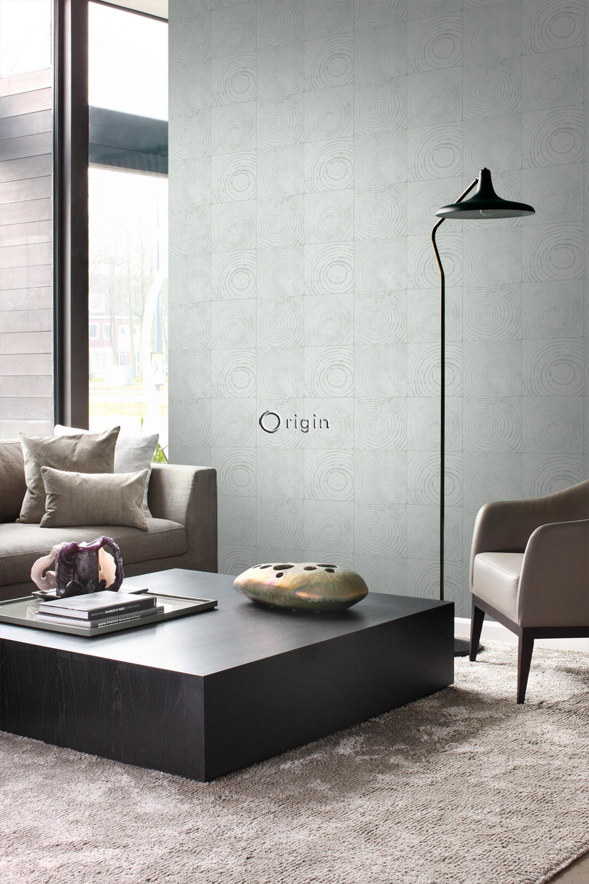 TAPETE Querschnitte von Baumstämmen 53 cm x 10.05 m - Türkis, Papier (53/1000cm) - Origin Wallcoverings