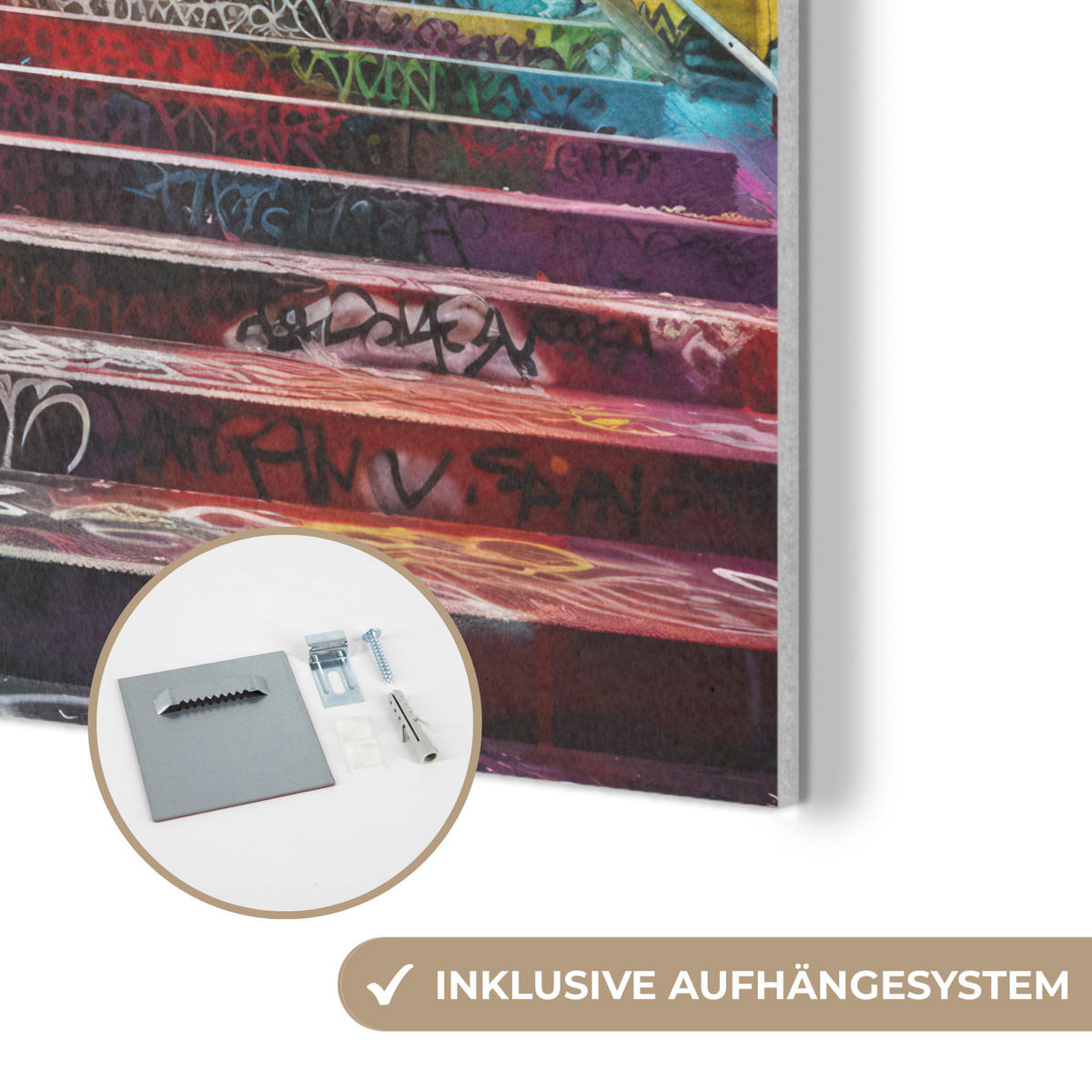 AKUSTIKPANEEL Treppe - Graffiti - Farben - Kunst 90x90 cm - Multicolor, Textil (90/0.9/90cm) - MuchoWow