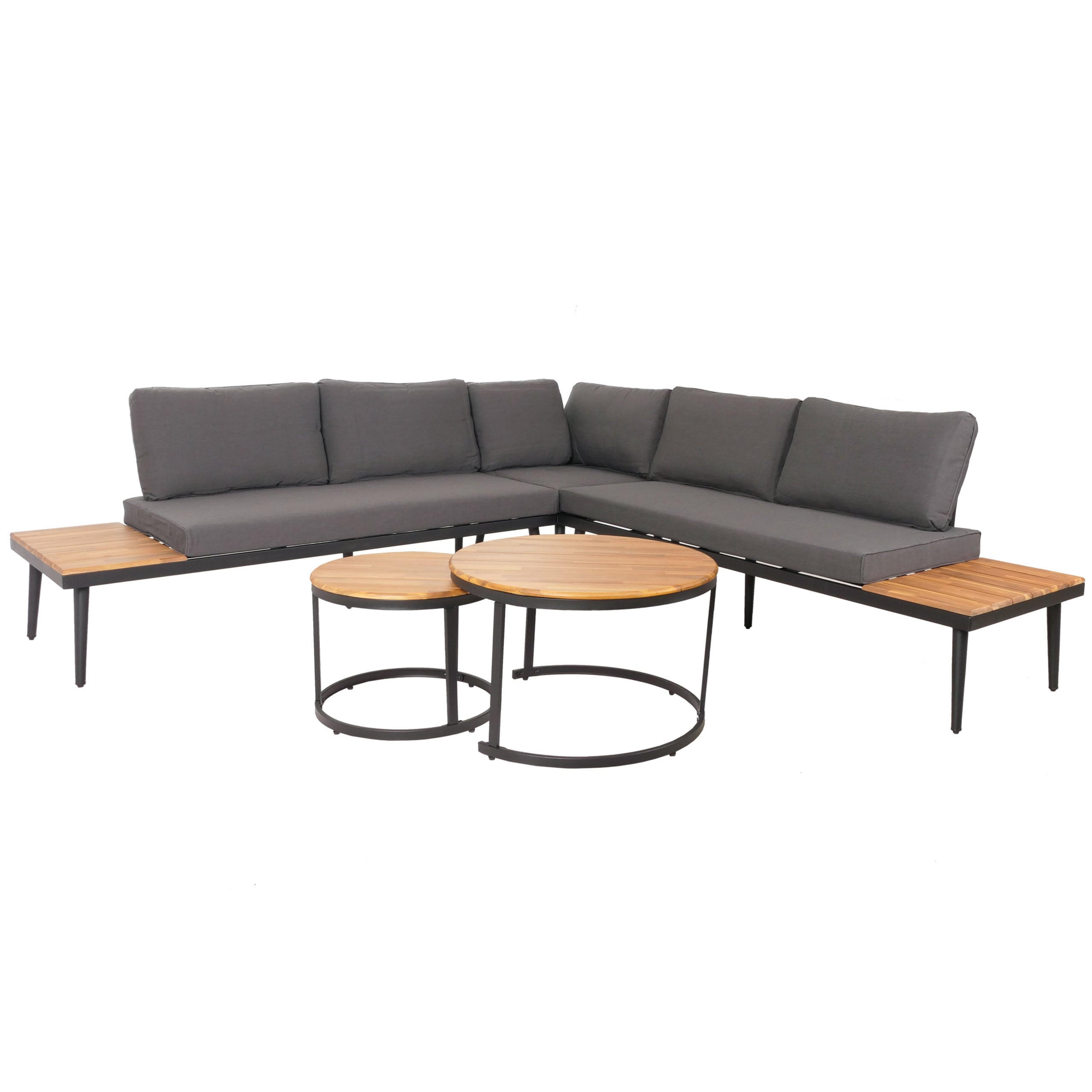 LOUNGE-SET Gartengarnitur Braun Kissen Dunkelgrau - Braun, Metall - PROREGAL