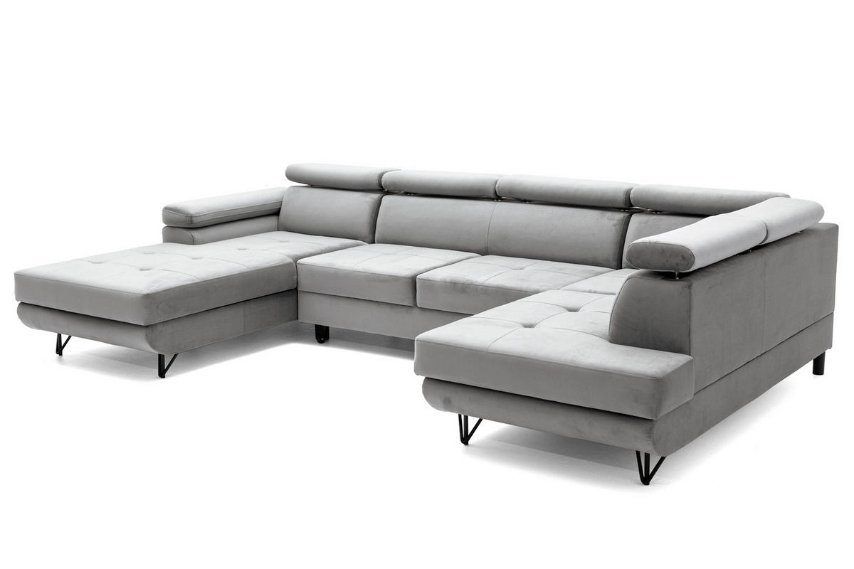 ECKSOFA U-Form JUNIOR U Rechts mit Schlaffunktion 128x254 Velours Grau - Schwarz/Grau, Holz/Textil (184/90/323cm) - Muffo
