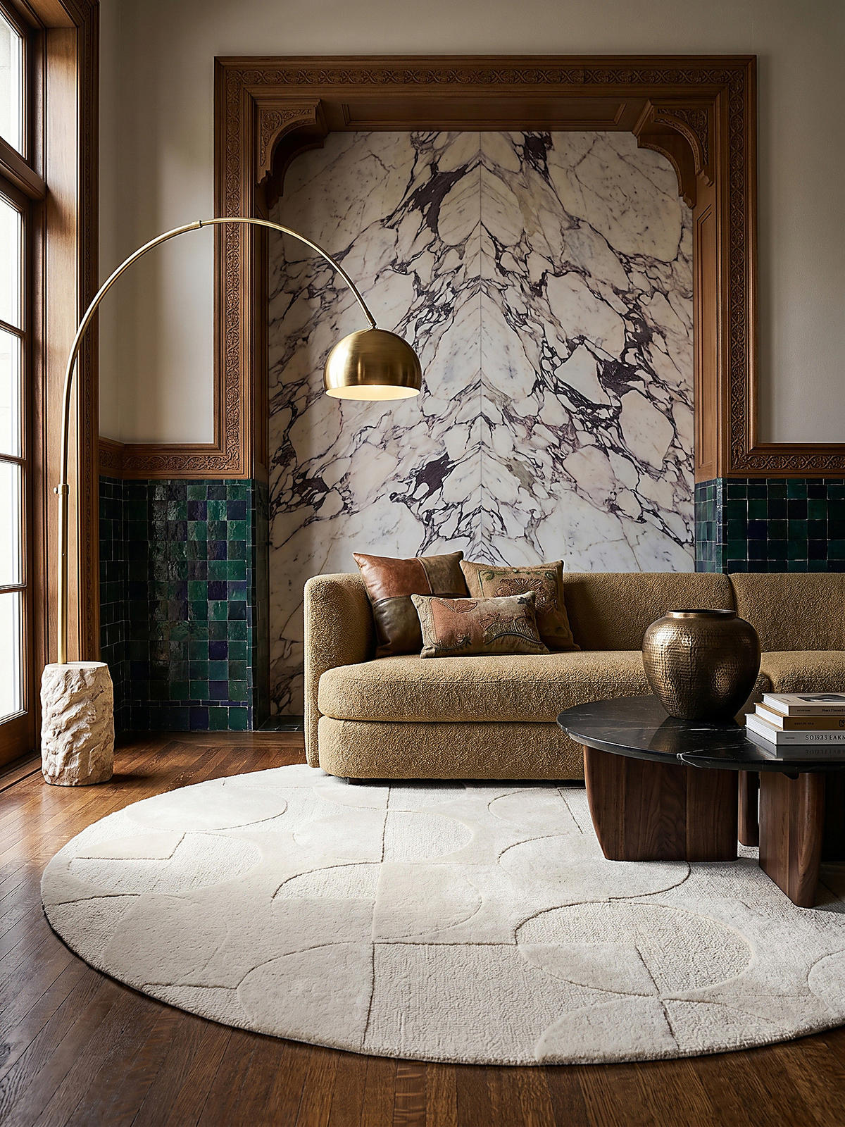 WOLLTEPPICH DEBEN, geometrisch, aus Wolle, Elfenbein, Ø 160 cm - Champagner, Textil (160/160cm) - KADIMA DESIGN