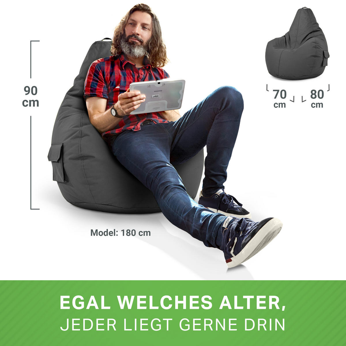 SITZSACK Lounge Chair "Cozy" 80x70x90cm - Anthrazit, Textil (70/90/80cm) - Green Bean