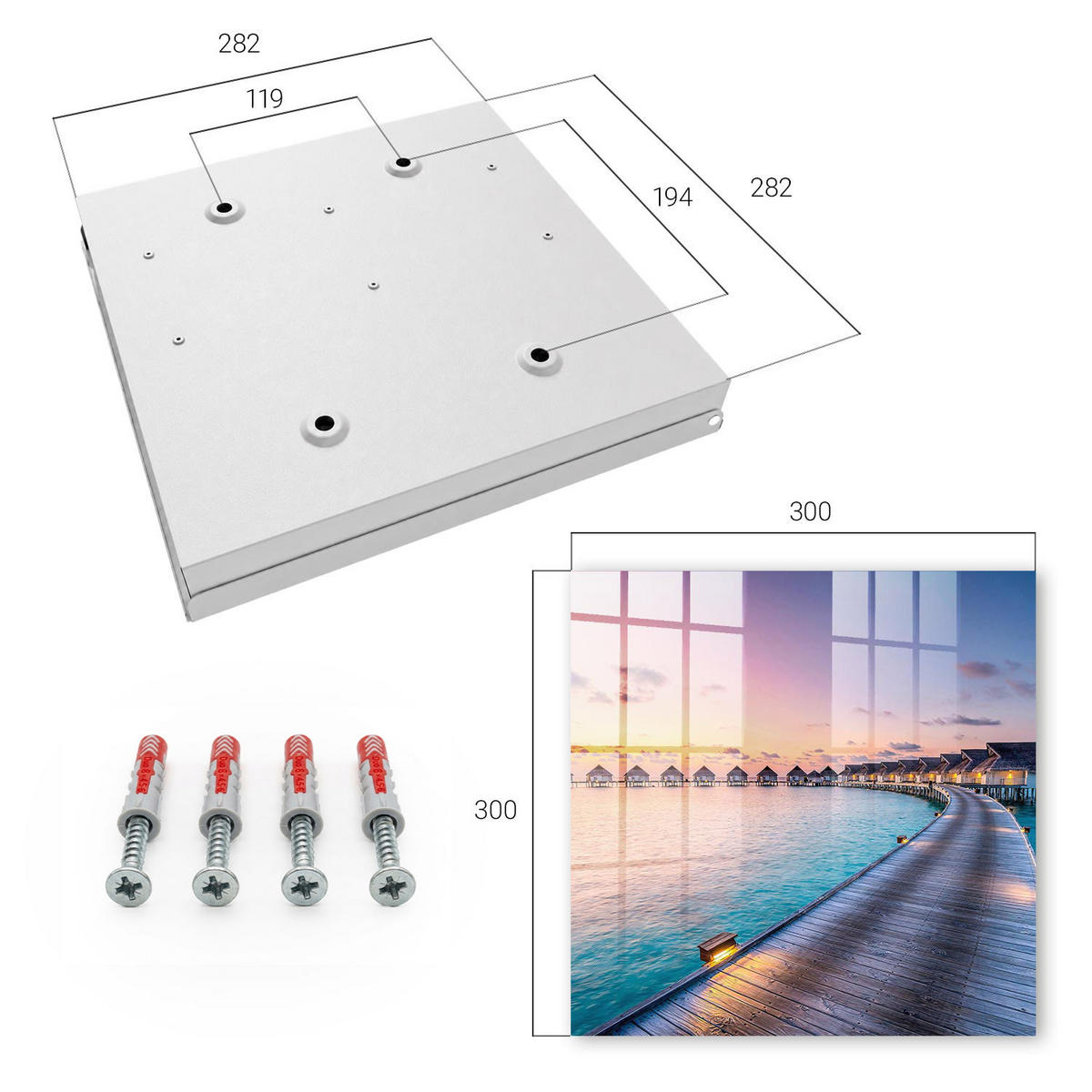 SCHLÜSSELBOX Weiß 30x30 cm – Türöffnung nach rechts - Friedlicher Sonnenuntergang - Blau, Metall (30/30/5cm) - TULUP