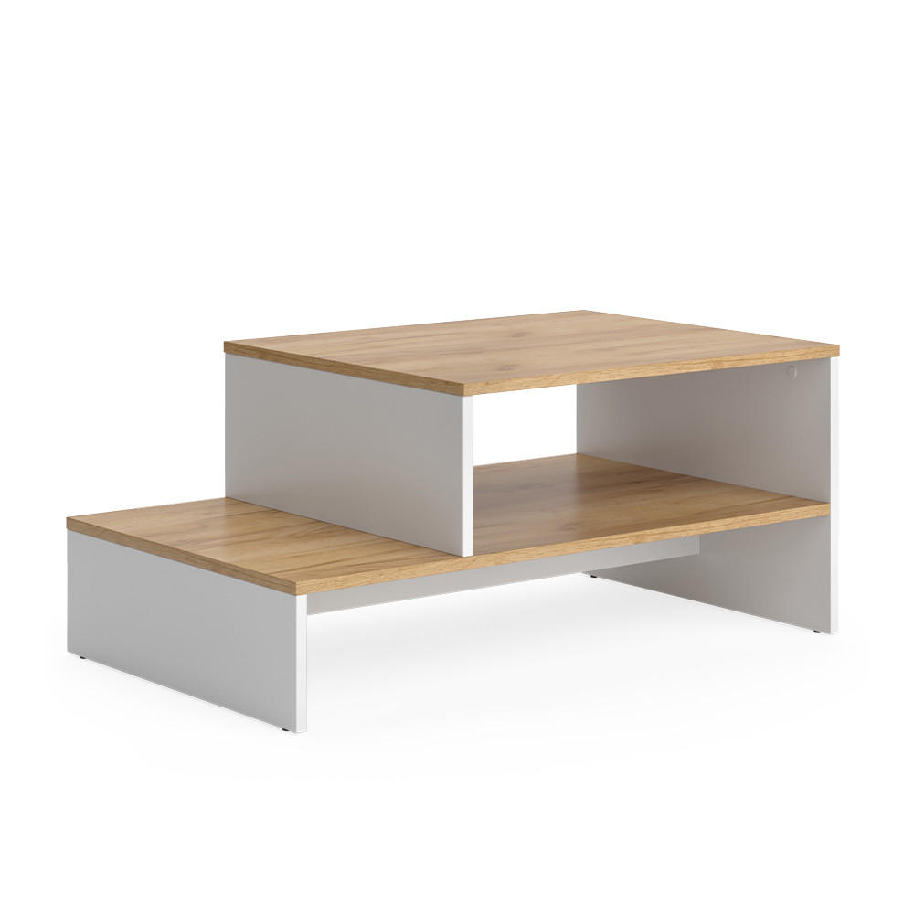 COUCHTISCH Amely Goldkraft Eiche/Weiß 90 x 55 cm mit Regal - Honigeiche/Weiß, Holzwerkstoff (55/90/40cm) - Vicco