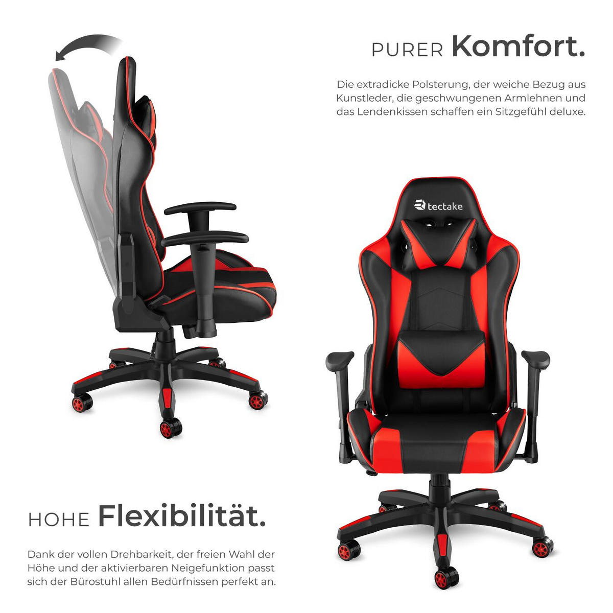 RACING-GAMINGSTUHL Twink,Belastbarkeit 120 kg,schwarz/rot - Rot/Schwarz, Textil (68/125/69cm) - tectake