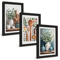 BILDER SET 3er Set - 20x30 cm Schwarzer Rahmen - Küchenaccessoires auf pflanzlicher Basis - Schwarz, Kunststoff (20/30cm) - TULUP