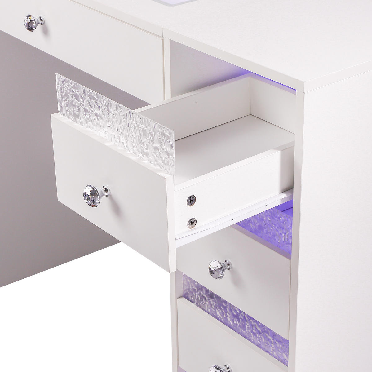 SCHMINKTISCH mit Beleuchtung 9 Schubladen Weiβ 130/55/81 CM - Weiß, Metall (130/81/55cm) - VANITII