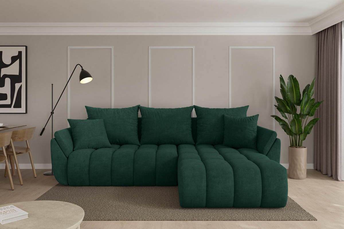 ROHOVÁ SEDAČKA s funkcí spaní, otoman vpravo TOKO-L-v1 277x194x86 zelená velur - černá/zelená barva, kompozitní dřevo/textil (277/194cm) - ALTDECOR