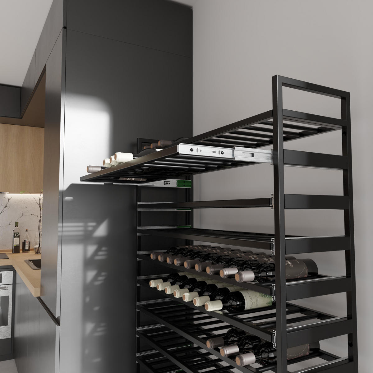 WEINREGAL Amarone Metall,Schwarz, Für 156 Weinflaschen 170/100/30cm - Schwarz, Metall (30/170/100cm) - Metalo Pro