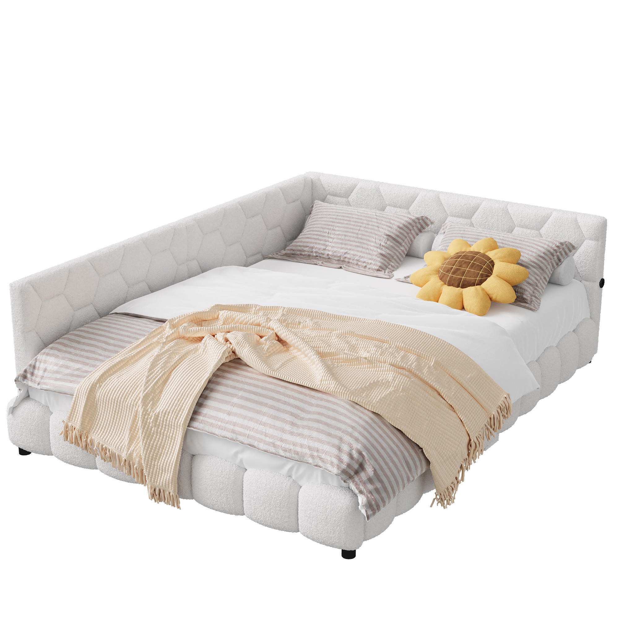 POLSTERBETT 140x200 cm, Weiß, LED-Beleuchtung und USB-Anschluss, Tagesbett Schlafsofa - Weiß, Textil/Metall (140/200cm)