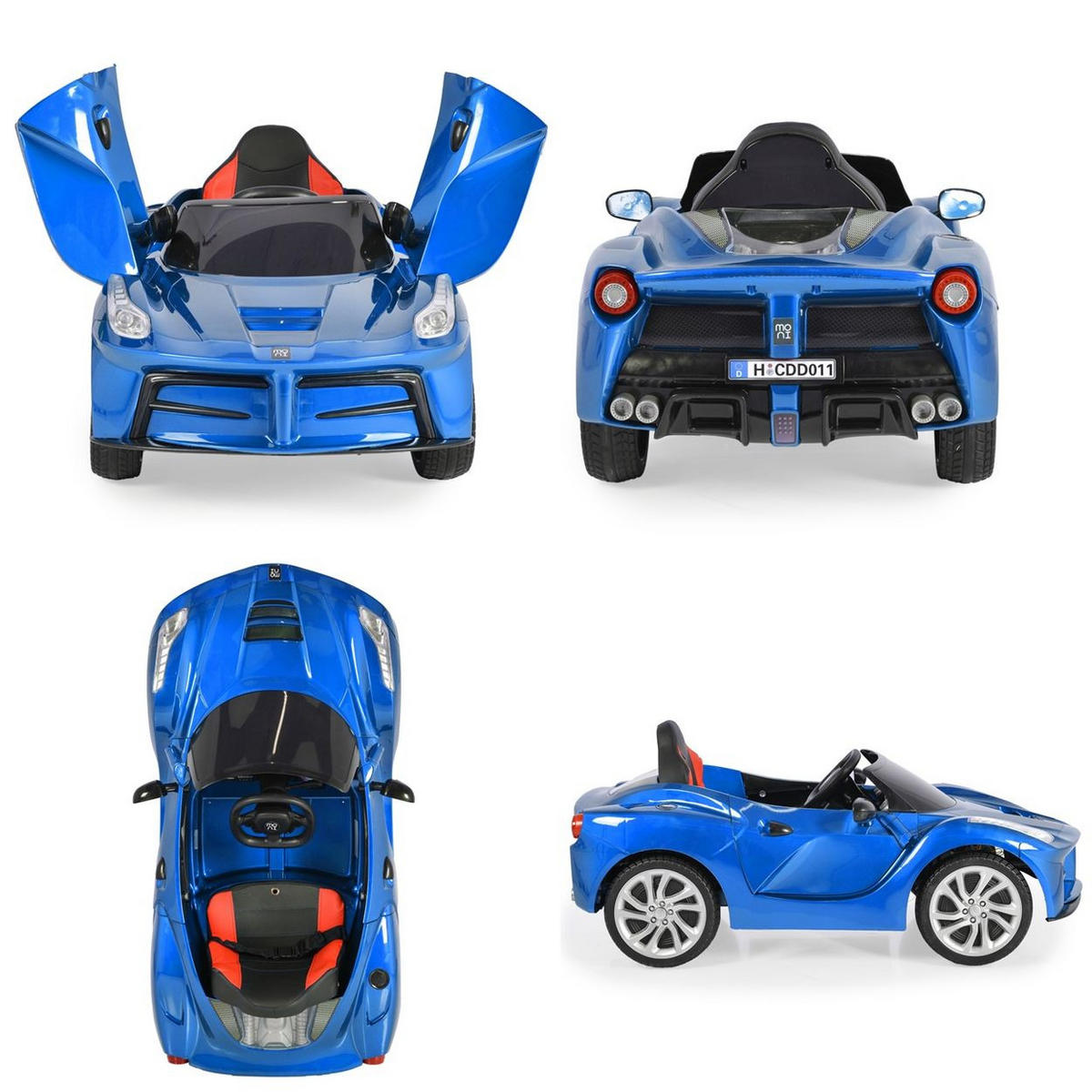 ELEKTROAUTO Liberty blau Fernbedienung EVA-Reifen Rücklichter Gurt MP3 - Blau, Kunststoff (125/65/60cm) - Moni