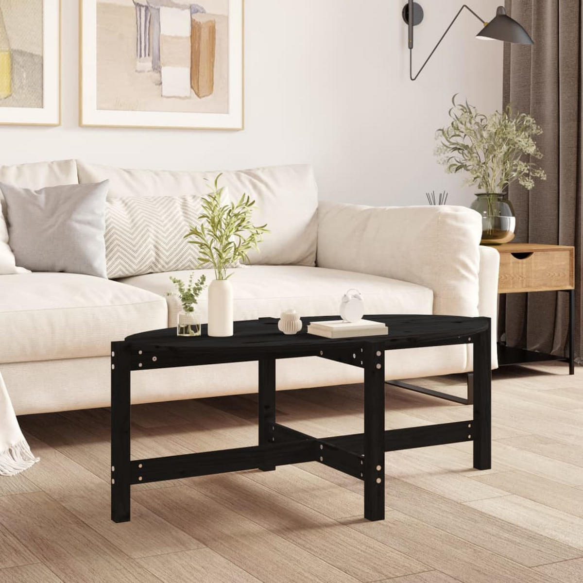 COUCHTISCH Schwarz 118x63x45 cm Massivholz Kiefer - Schwarz, Holz (118/63/45cm) - furnicato