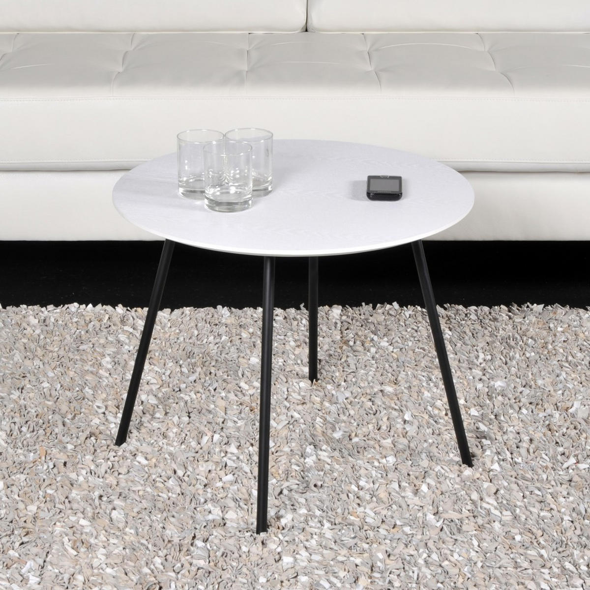 COUCHTISCH LYRA Durchmesser 55cm / Eiche Weiß - Schwarz/Weiß, Holzwerkstoff/Metall (55/55/45cm) - Weber Industries