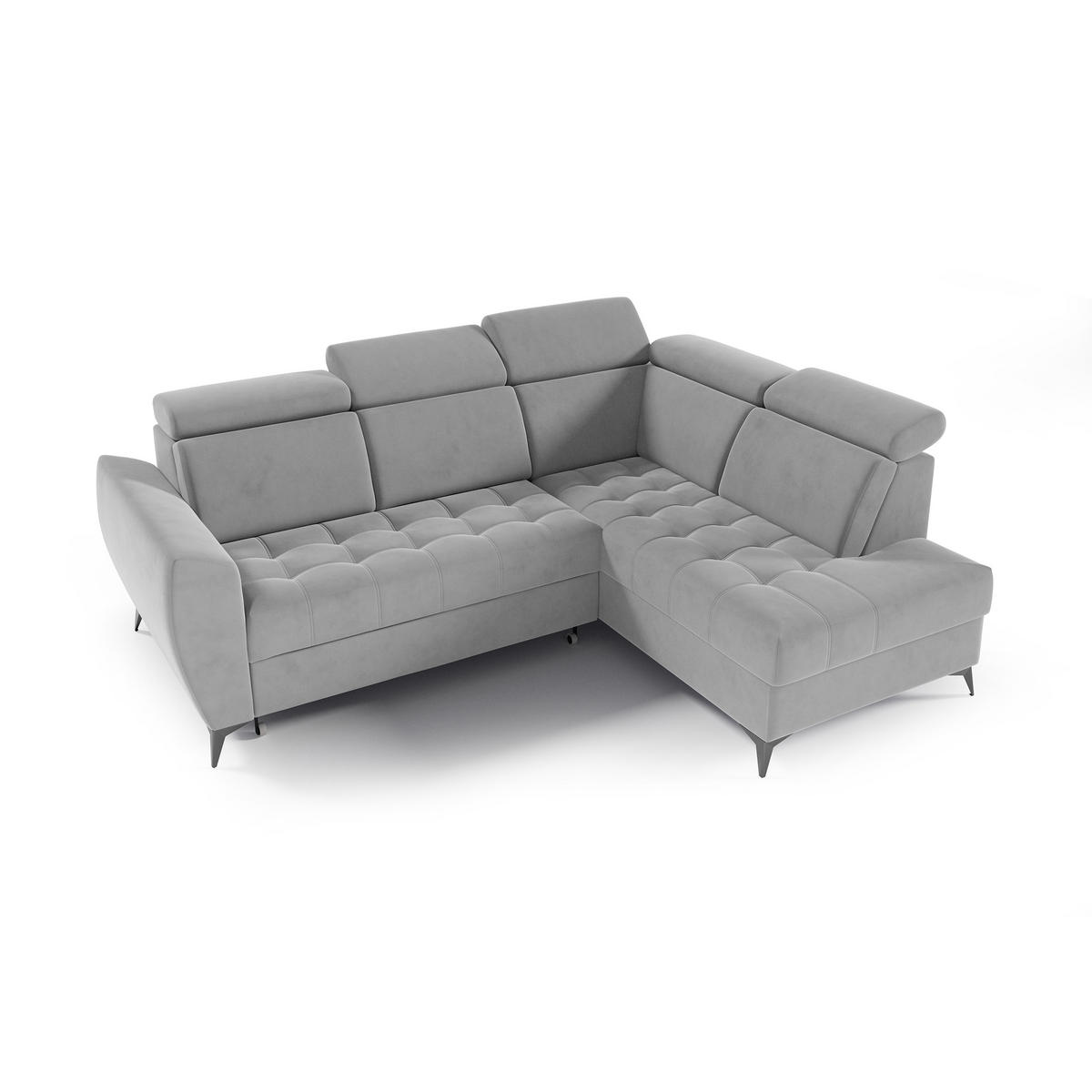 ECKSCHLAFSOFA Aurora II mit verstellbare Kopfstützen, Hellgrau, rechts - Hellgrau/Schwarz, Textil (266/204cm) - Beautysofa