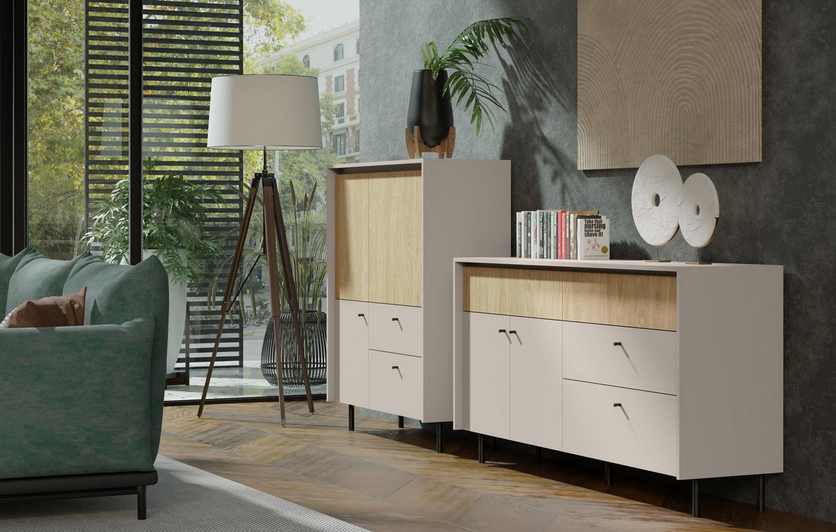 KOMMODE NUVOLA 103,5/125,5/42cm mit 2 Schubladen 1 Türen Beige - Beige, Holzwerkstoff (103.5/125.5/42cm) - MASSENO