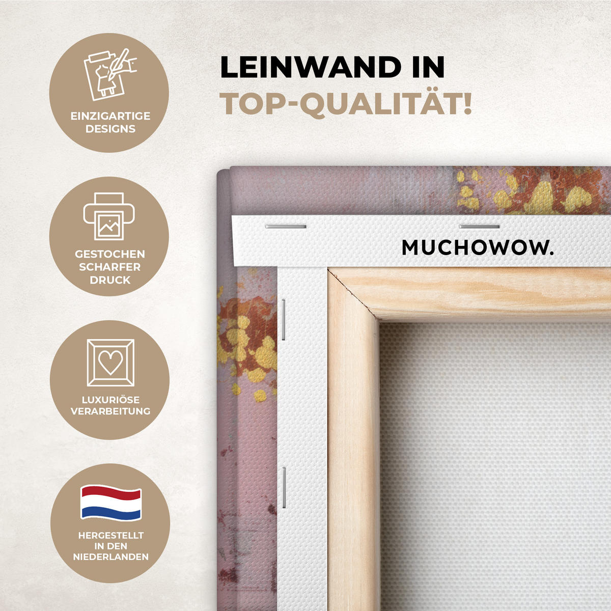 LEINWANDBILD Malerei - Blumen - Rustikal - Rosa Deko Schlafzimmer 30x20 cm - Altrosa, Textil (30/20cm) - MuchoWow