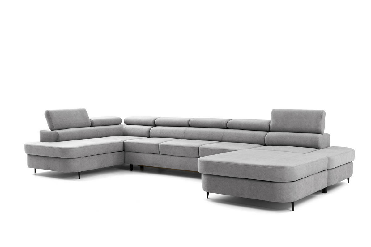 WOHNLANDSCHAFT PRIAM MAXI U – XXL Ecksofa U-form 400 cm inkl. Schlaffunktion, 2 Bettkästen & Kopfteilverstellung Hellgrau - Hellgrau, Holz/Textil (400/91/203cm) - Muffo