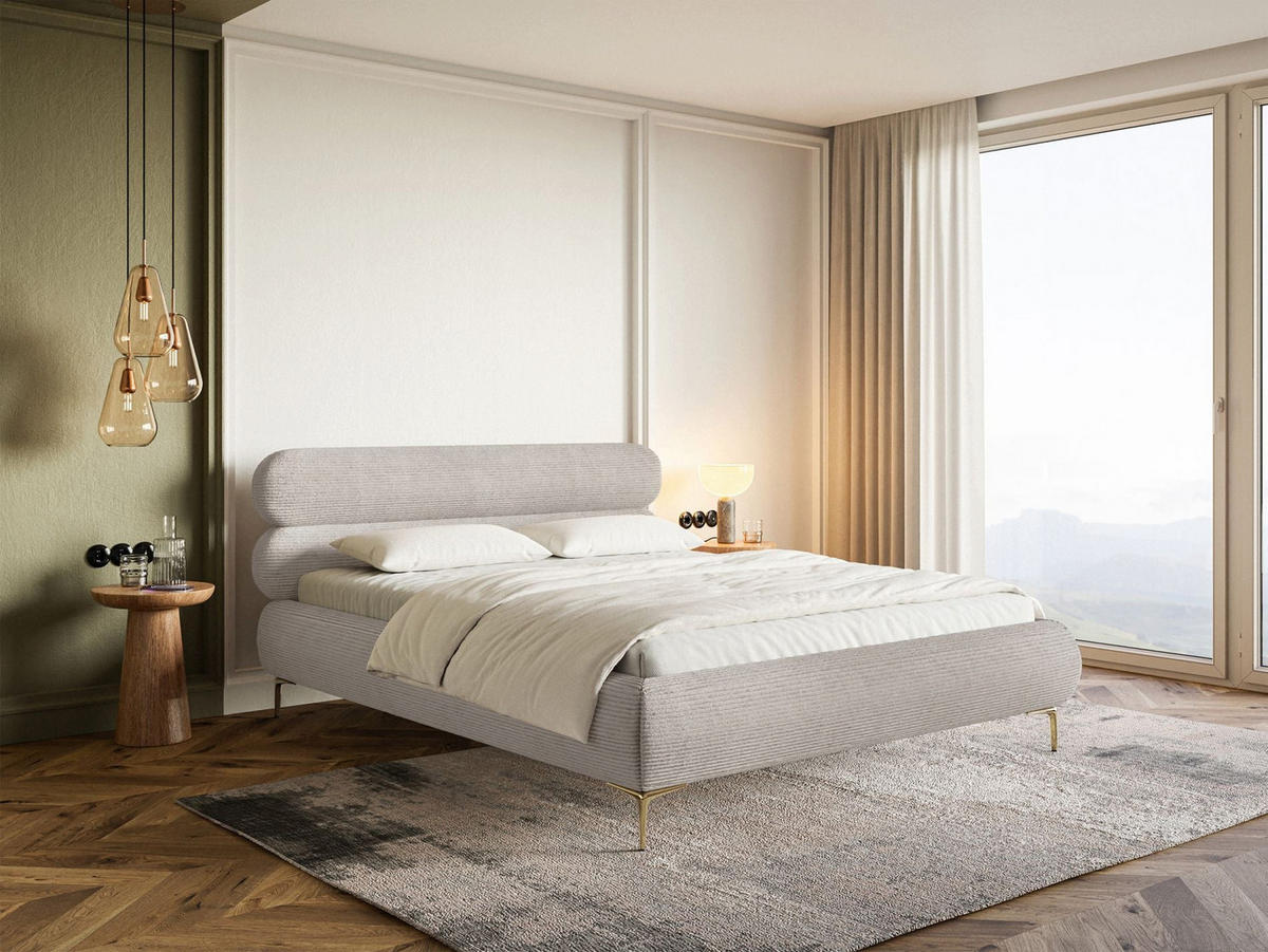 POLSTERBETT Roule Cord Greige 140x200 cm - Taupe/Goldfarben, Textil/Metall (140/200cm) - Selsey
