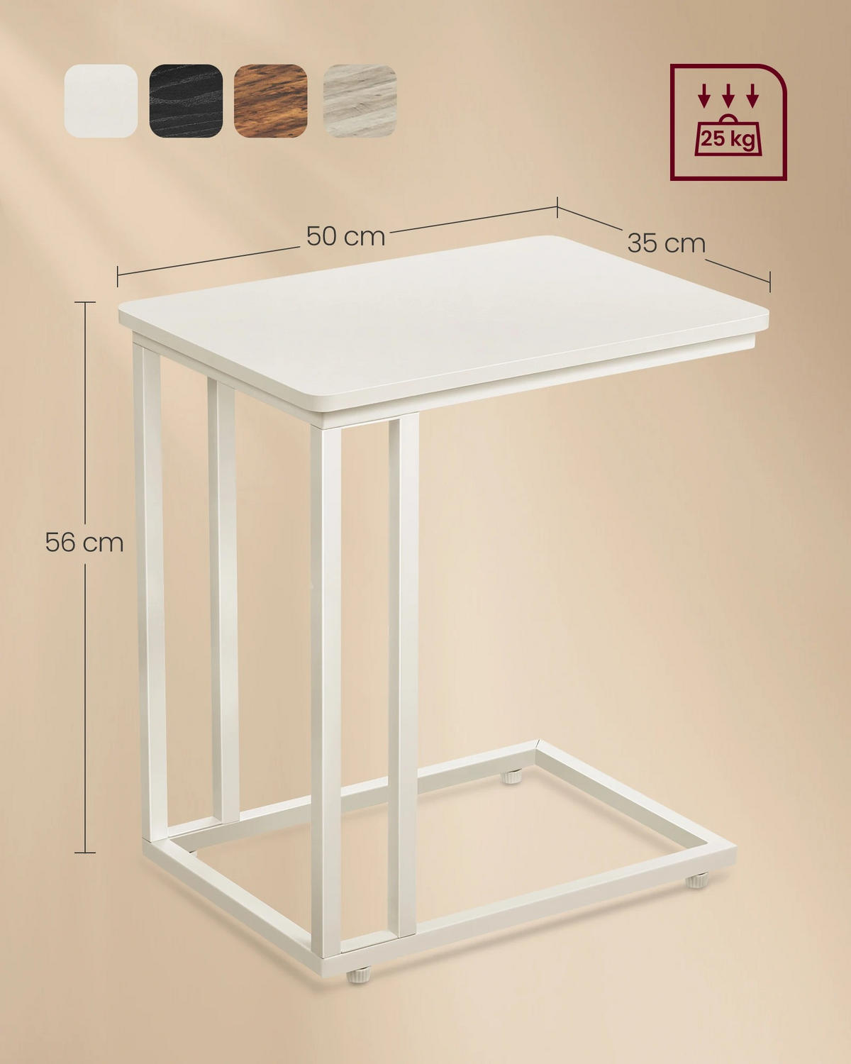 BEISTELLTISCH, Weiß, C-Form, mit Rollen, 35 x 50 x 60 cm - Weiß, Holzwerkstoff (35/50/56cm) - Kaket