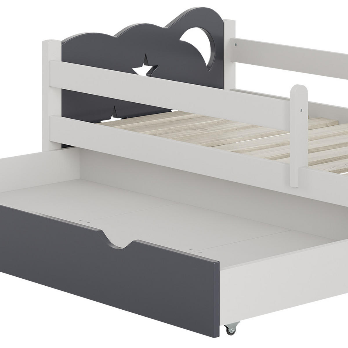 KINDERBETT Jessica Grau 70x140 cm mit Schublade, ohne Matratze - Weiß/Grau, Holzwerkstoff (146/53/76cm) - VitaliSpa