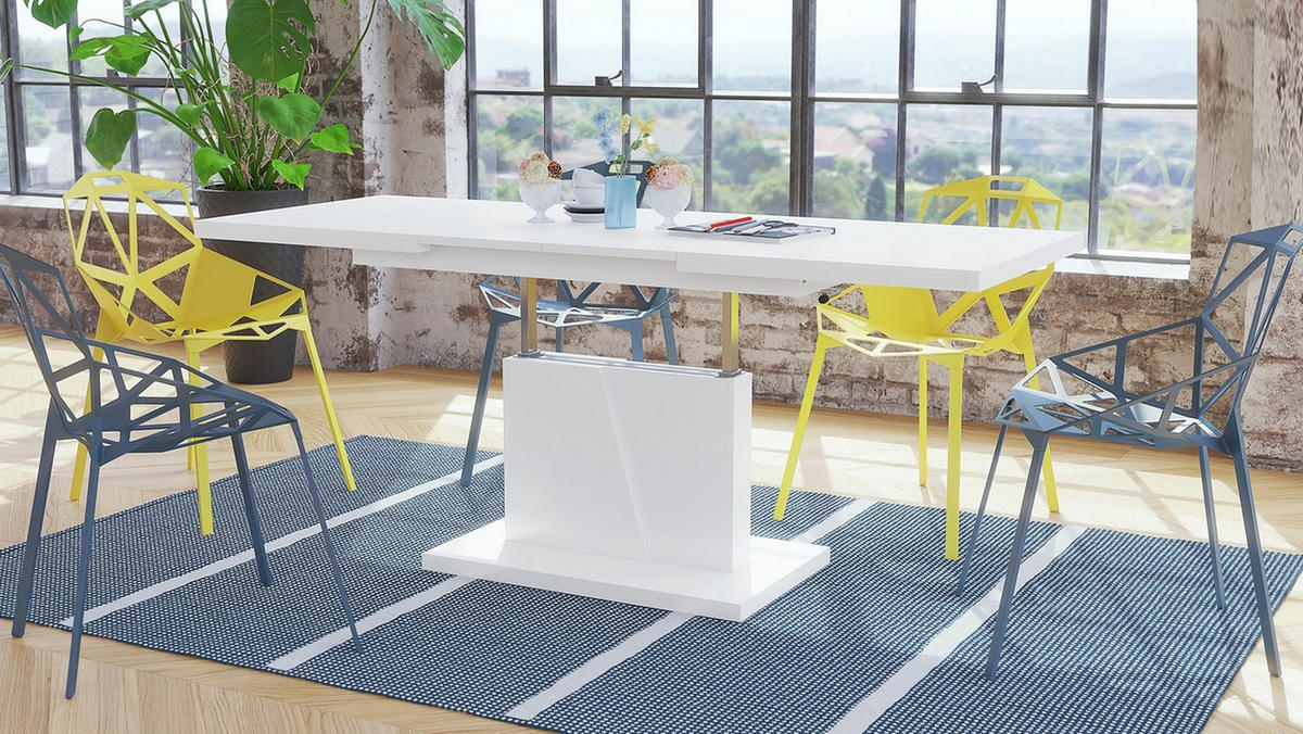 COUCHTISCH rechteckig Weiß matt ausziehbar höhenverstellbar - Weiß, Holzwerkstoff (70/120/60cm) - designimpex