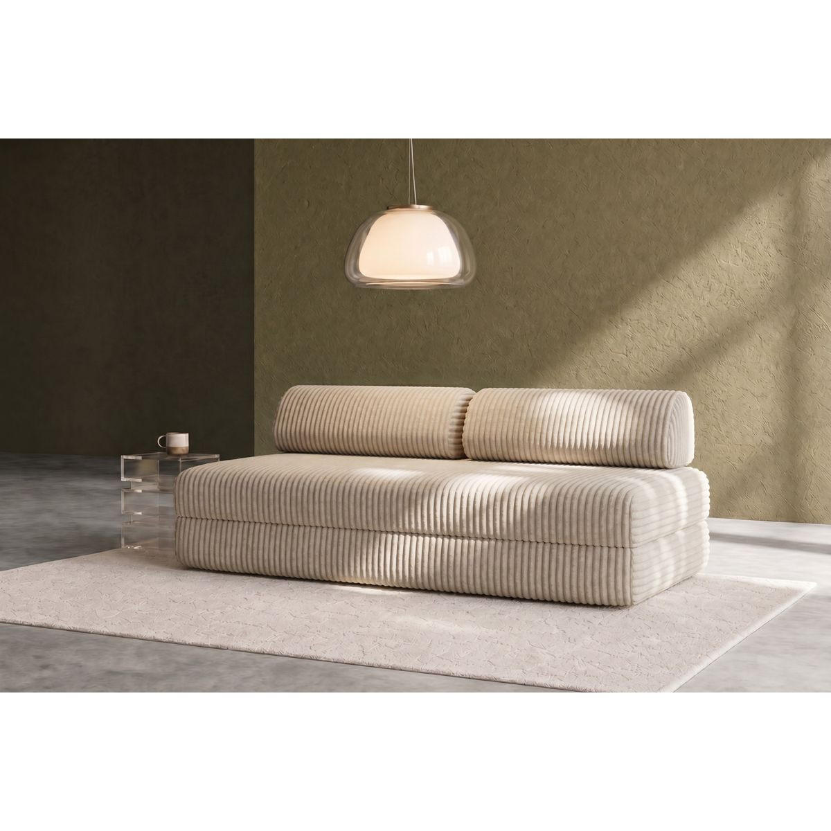 2-3-SITZER-SCHLAFSOFA aus beigefarbenem Cord XL - Beige, Textil (95/70.5/190cm) - Kimo