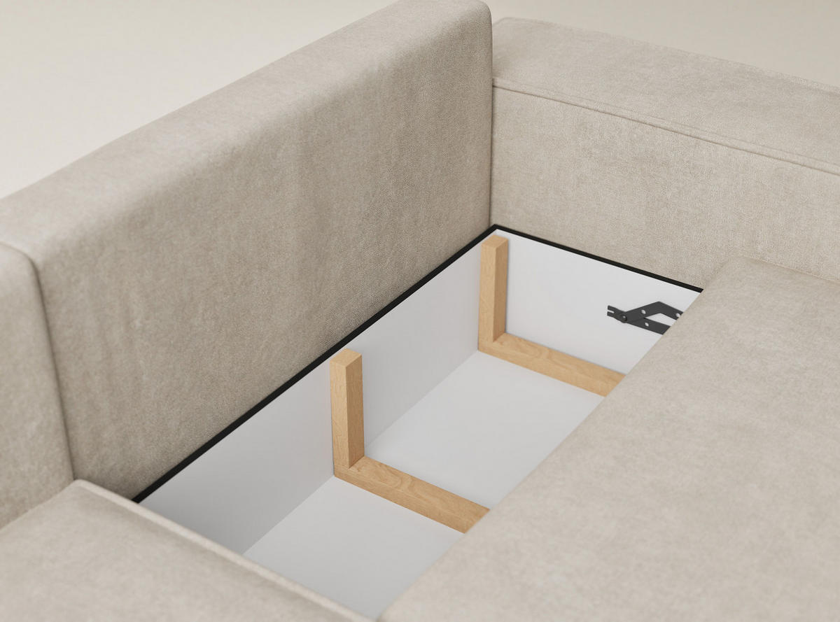 ECKSOFA MIT SCHLAFFUNKTION Tonga Beige Webstoff - Beige/Schwarz, Holz/Holzwerkstoff (105/225cm) - Maison de Reve