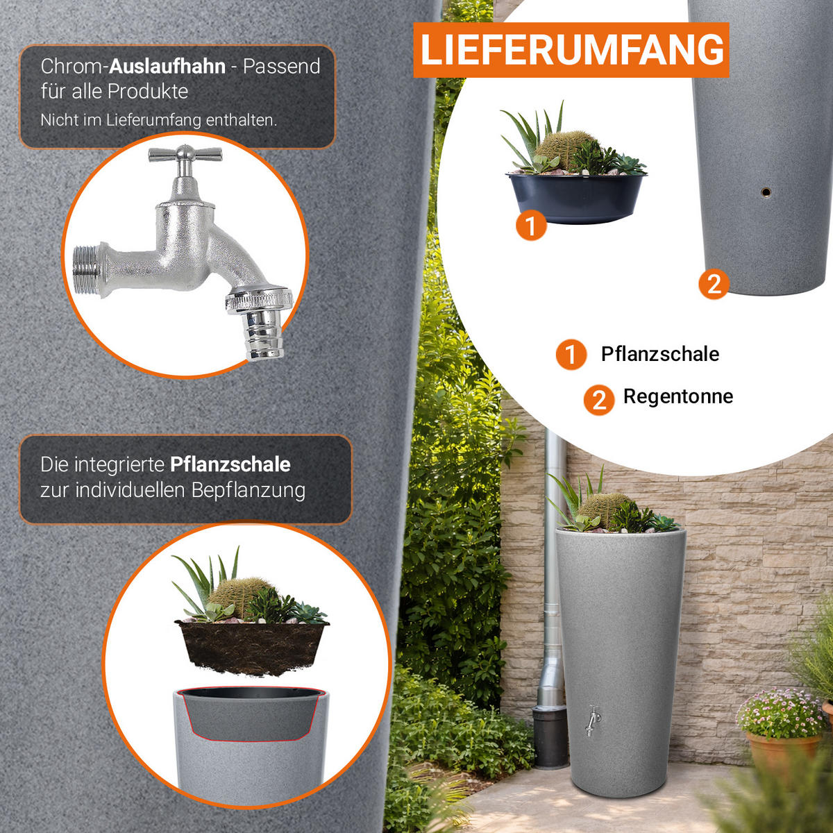 2IN1 Regentonne 210 L, silver - Silberfarben, Kunststoff (58/110/60cm) - GARANTIA