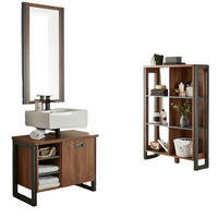 BADMÖBEL-SET 3-teilig Eiche Stirling, Matera grau, Badkombination 191 x 205 cm - Eichefarben/Grau, Holzwerkstoff (191/205/40cm)