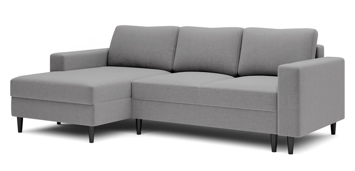 ECKSOFA Nalika Grau Velours - Schwarz/Grau, Holz/Textil (230/143cm) - Selsey