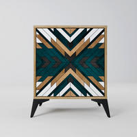 SIDEBOARD ARTISTIC GEOMETRY, Eichefarben, 57,5x42x70,5 cm, Schwarze Metall-Sternfüße - Eichefarben/Multicolor, Holzwerkstoff/Metall (57.5/70.5/42cm) - SpaceRebels