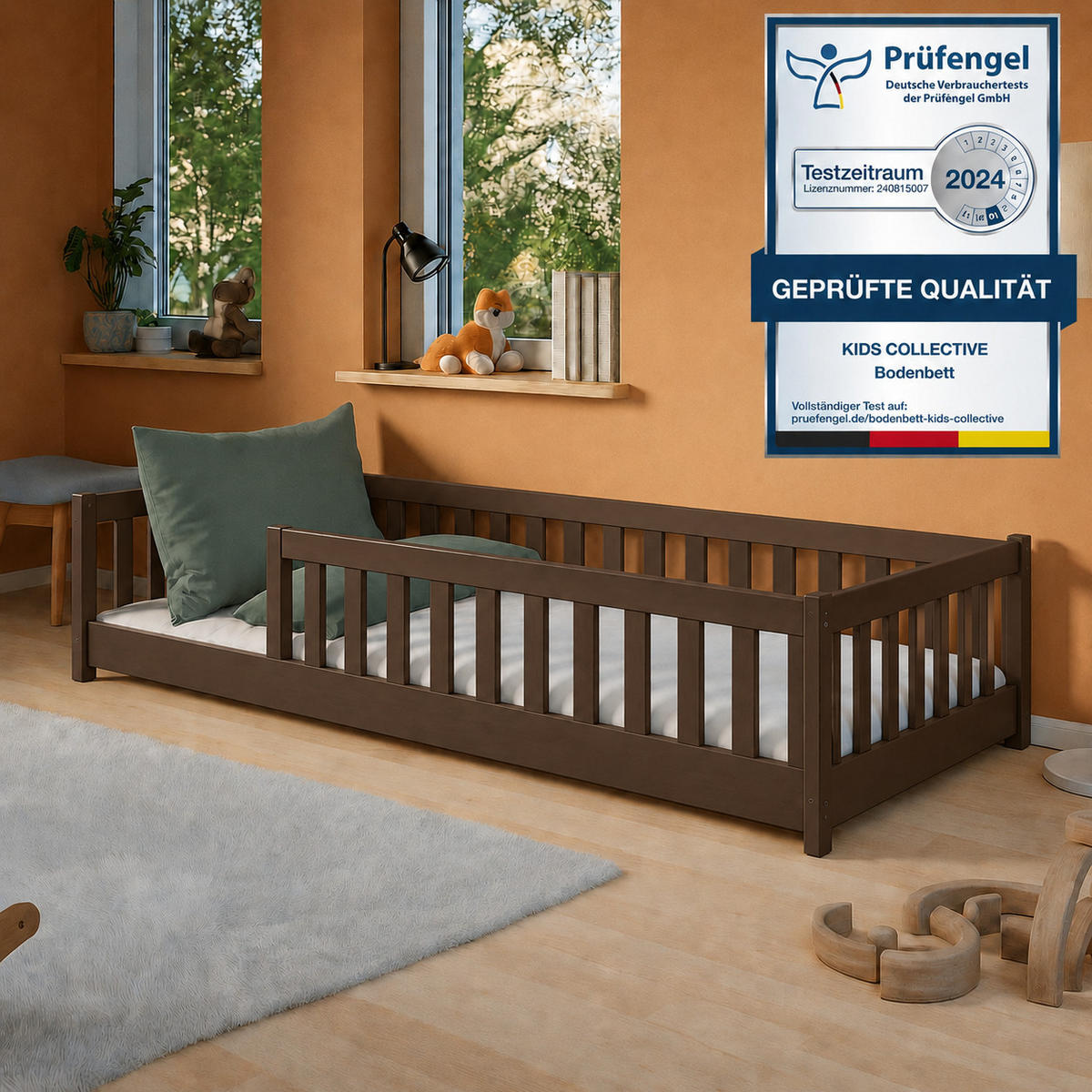 BODENBETT 90x190 cm in Zartbitterschokolade - Dunkelbraun, Holz (90/190cm) - Kids Collective