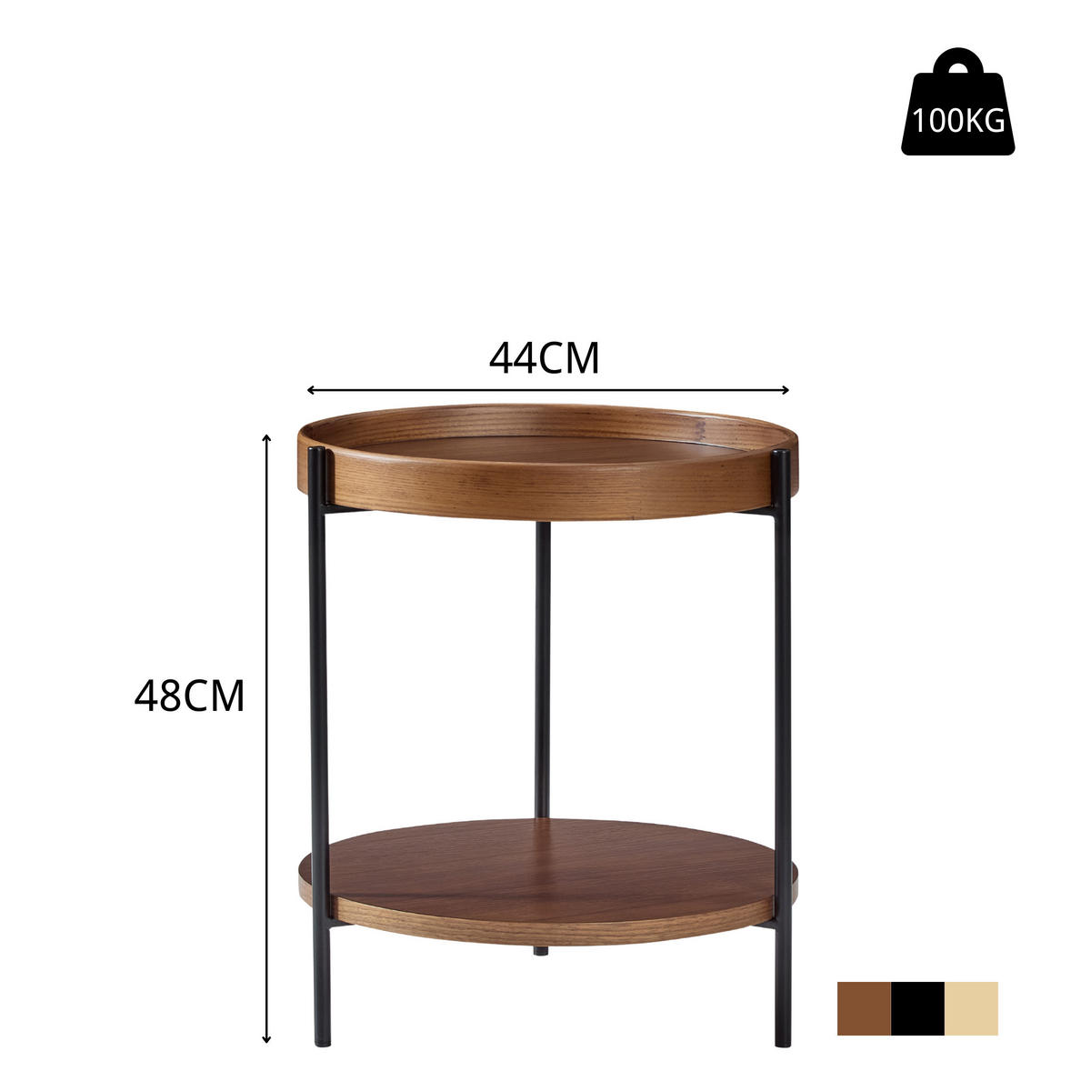 COUCHTISCH-SET 44/44/48 cm walnuss aus Massivholz und MDF mit 2 Ebenen - Walnussfarben, Holzwerkstoff (44/44/48cm) - OKWISH