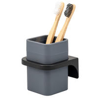 ZAHNPUTZBECHER SAVONA Softtouch, grau, eckig - Grau, Kunststoff (9/10.5/9cm) - bremermann