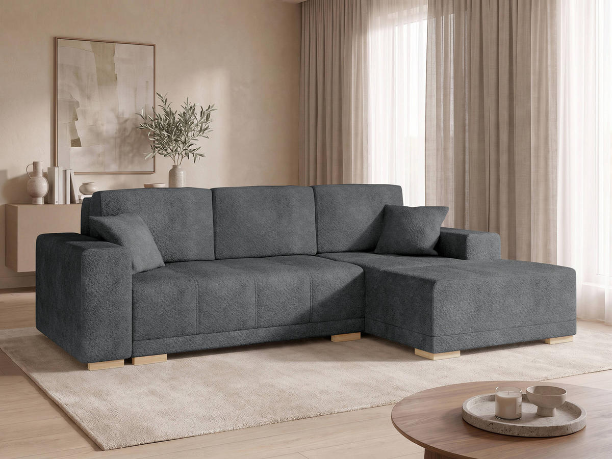 ECKSCHLAFSOFA Bello, Seite: Rechts - Dunkelgrau/Naturfarben, Holz/Textil (140/240cm) - MIRJAN24