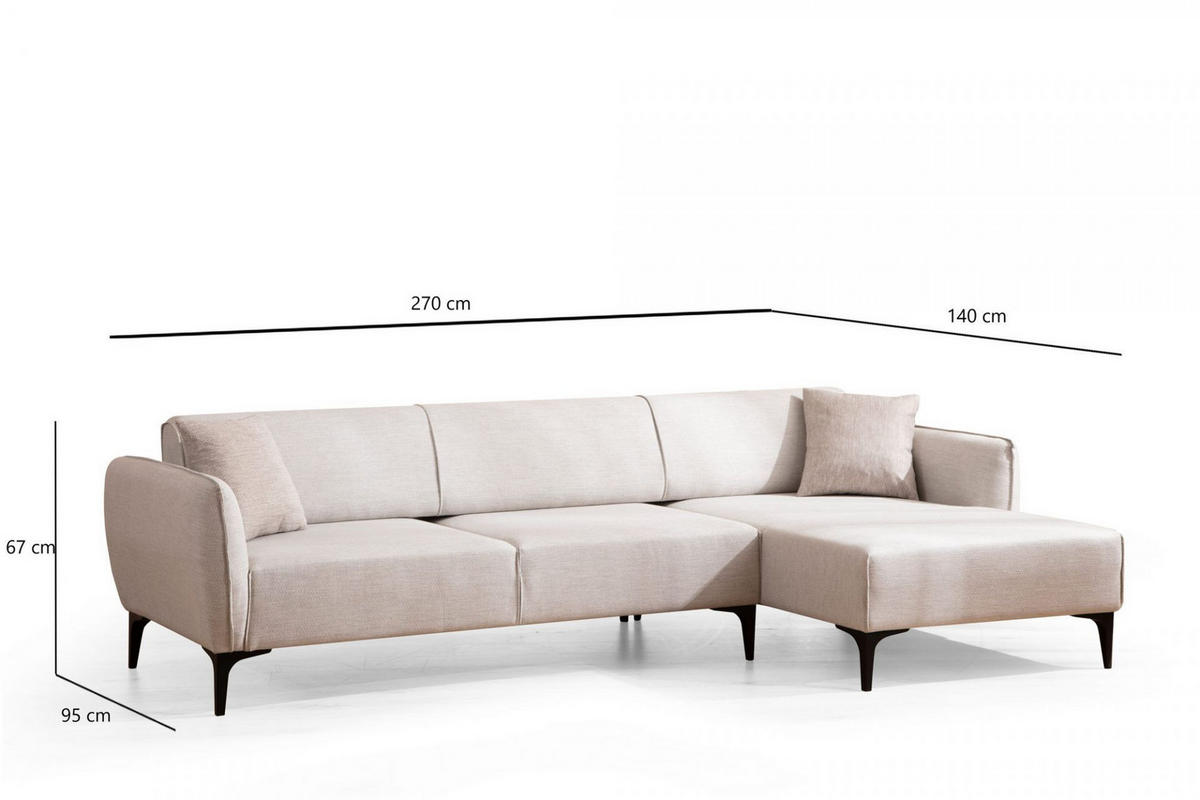 ECKSOFA mit verstellbarer Rückenlehne - Beige/Schwarz, Holz/Kunststoff (140/270cm) - myHomelando