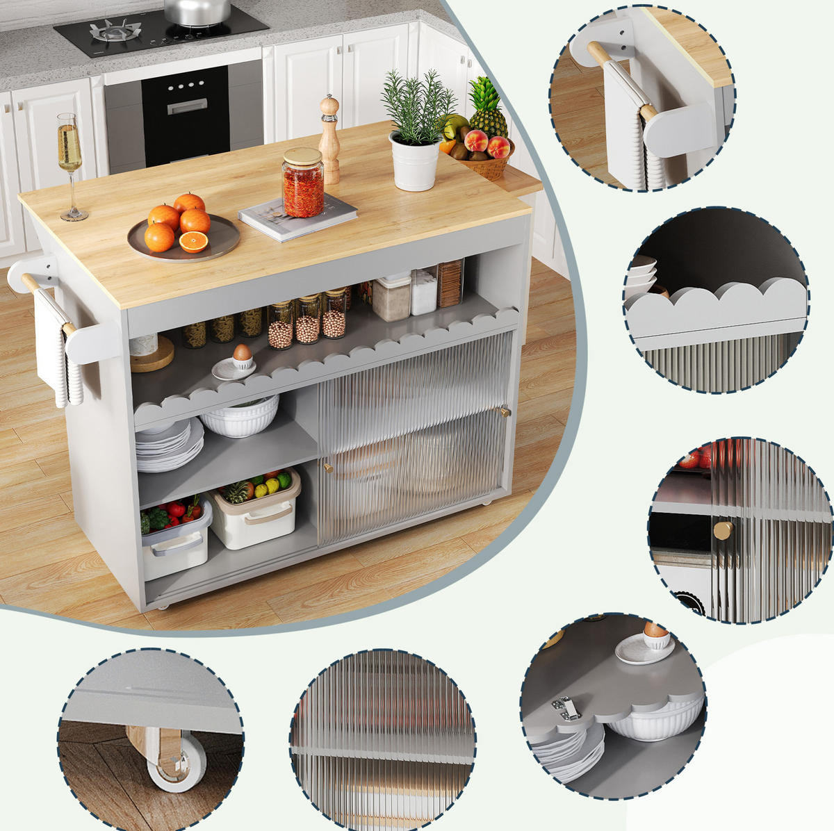 KÜCHENINSELWAGEN klappbar 122 x 46(69) x 91 cm Grau - Grau, Holz (46/91/122cm) - Beauniv