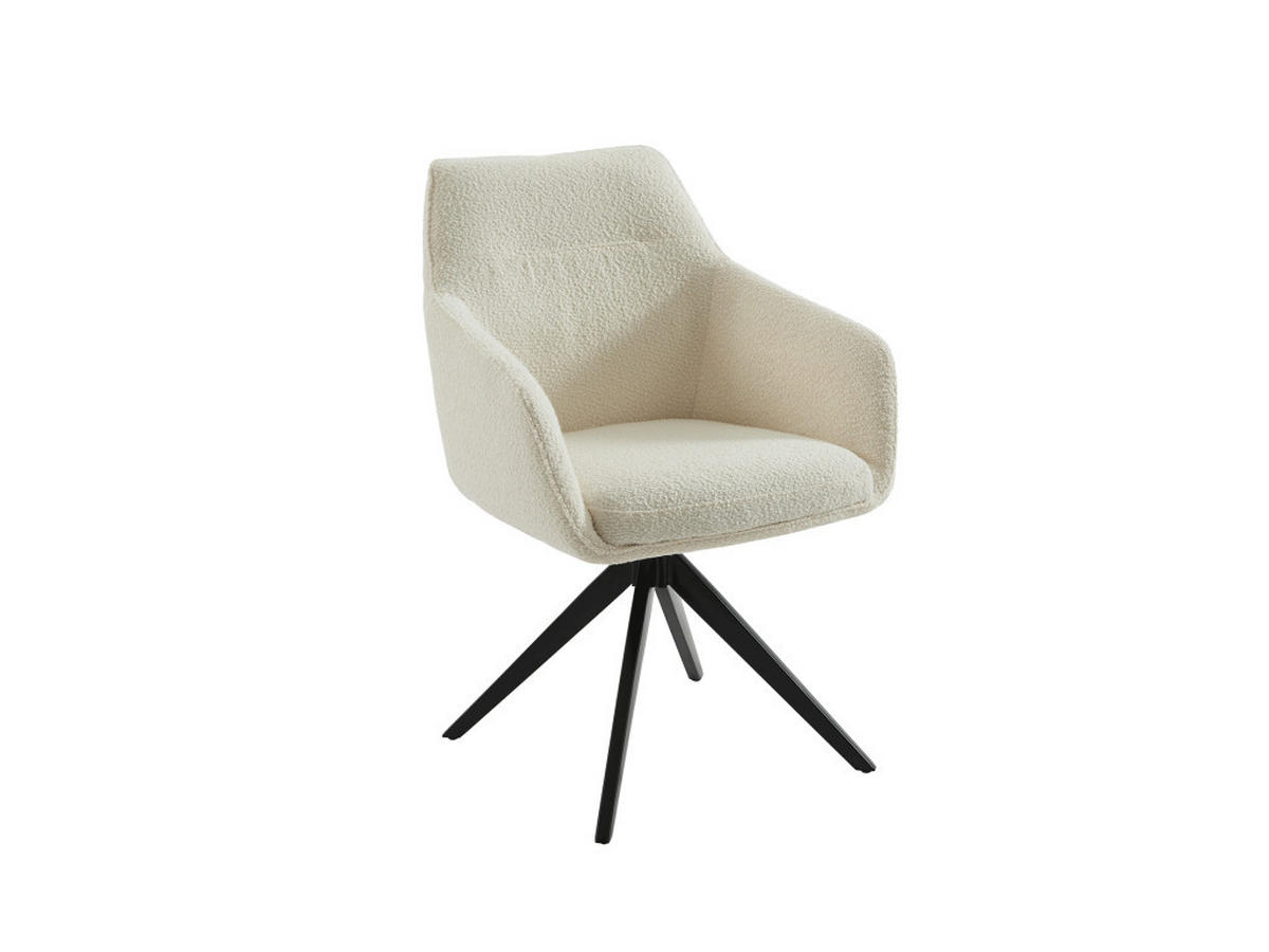 DREHSTUHL 6er-Set mit Armlehnen - Bouclé-Stoff & schwarzes Metall - Weiß - MUSE - Weiß, Textil (60/83/59cm) - Vente-Unique